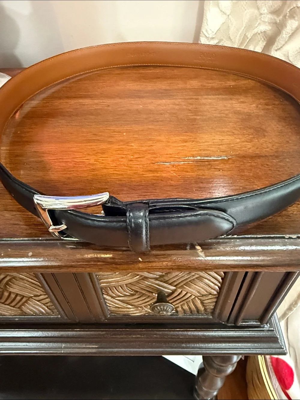 Polo Ralph Lauren Black Genuine Leather Dress Belt Silver Buckle Size 34